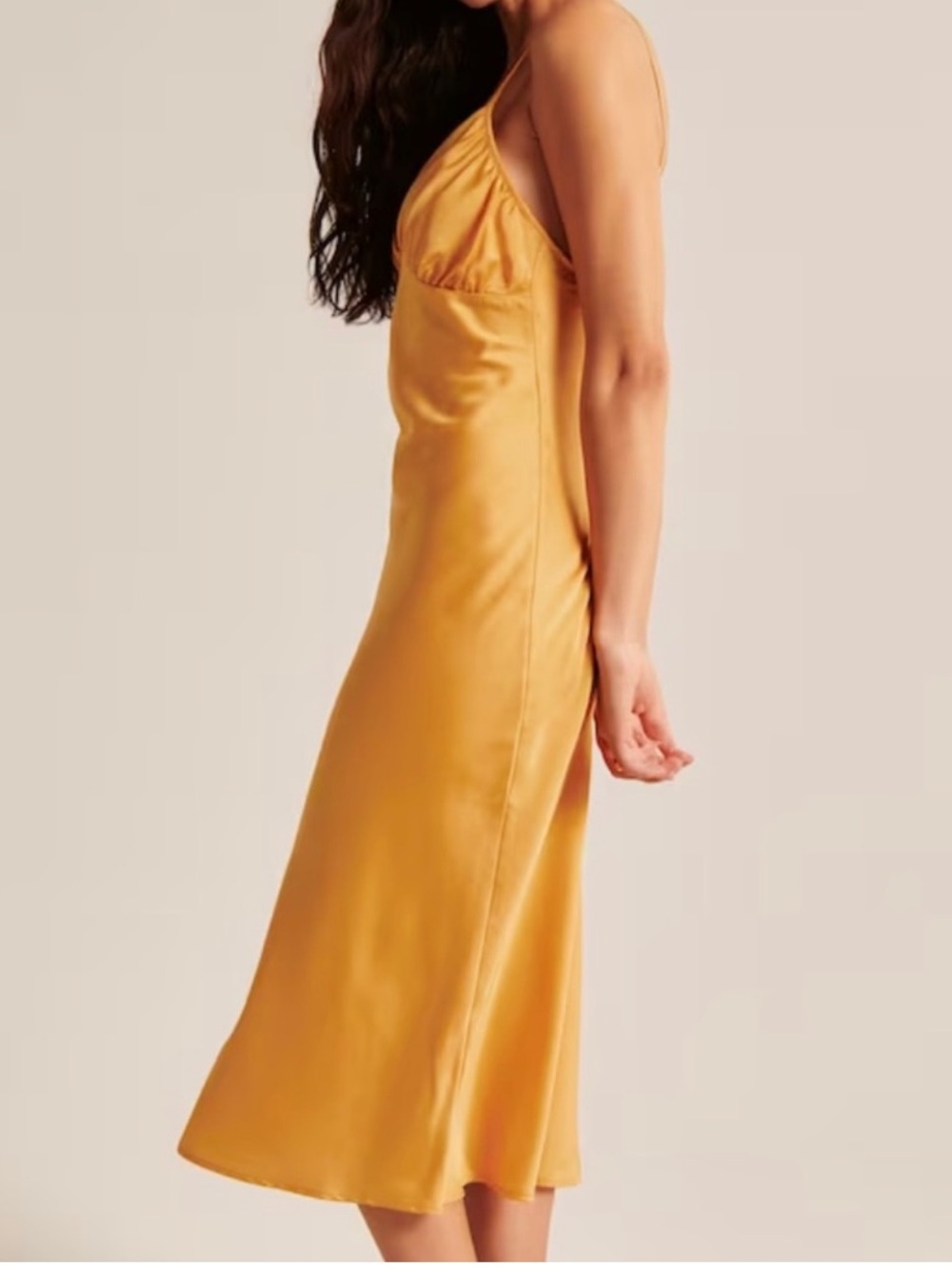Abercrombie & Fitch Satin Slip Dress in Golden Orange